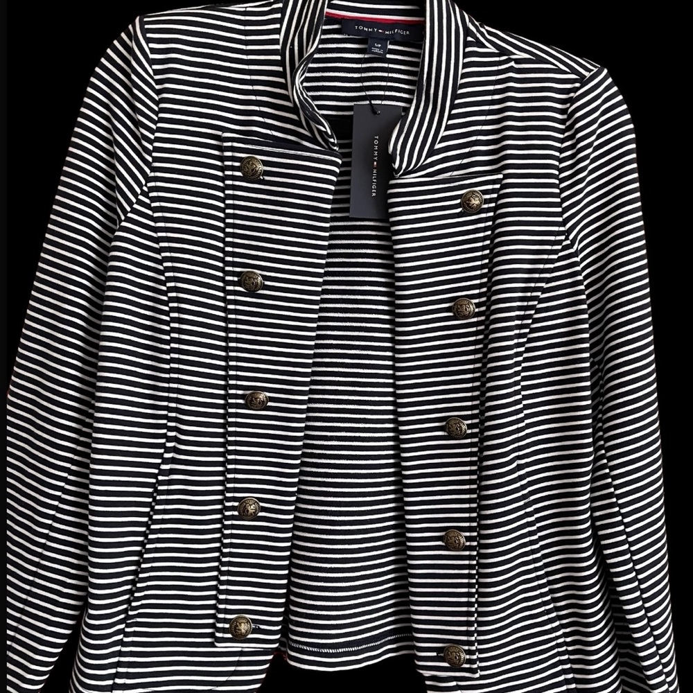 NEW Tommy Hilfiger jacket size Small dark navy and white with Hilfiger buttons